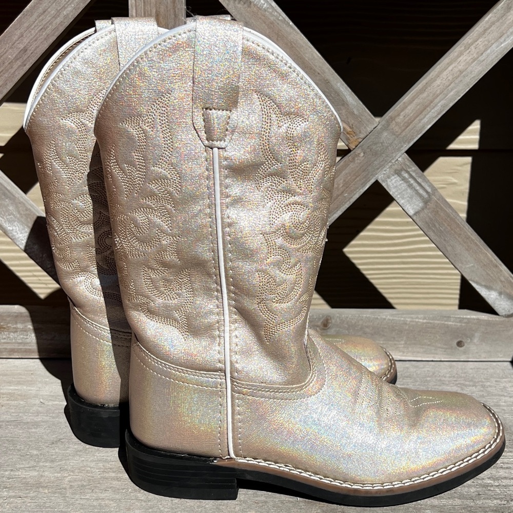 OLD WEST Cowboy Cowgirl Boots VB9171 Pearl Youth 2.5 D - Picture 2 of 8